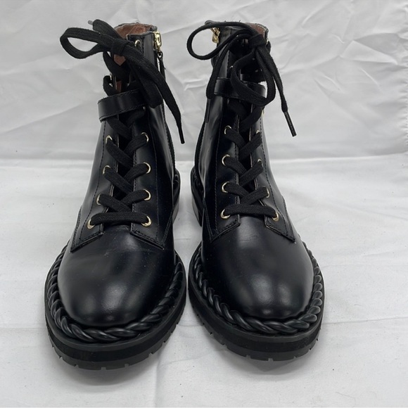 Louise et Cie Sabri Bootie Lug Sole Combat Black Leather Sz - Picture 3 of 10